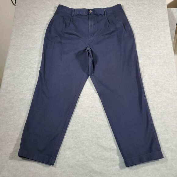 Chaps Ralph Lauren Pants Mens 40x30 Blue Chino Flat Front Straight Leg Hipster - Picture 1 of 9